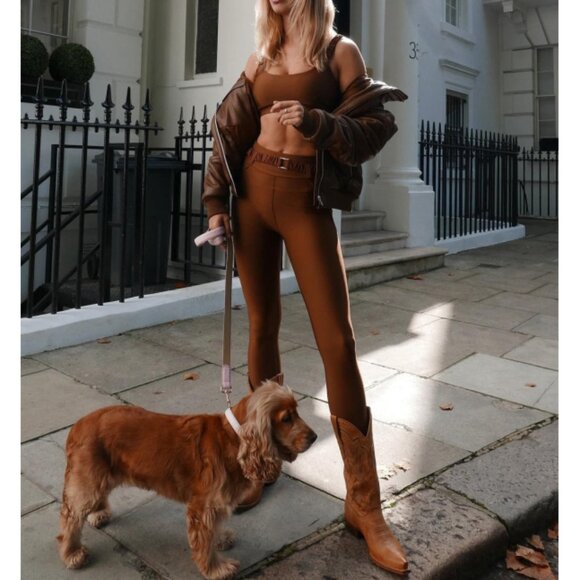 Alo Airlift High-Waist 7/8 Charmer Leggings Cinnamon Brown Belted Hi-Rise Tights - Picture 7 of 14